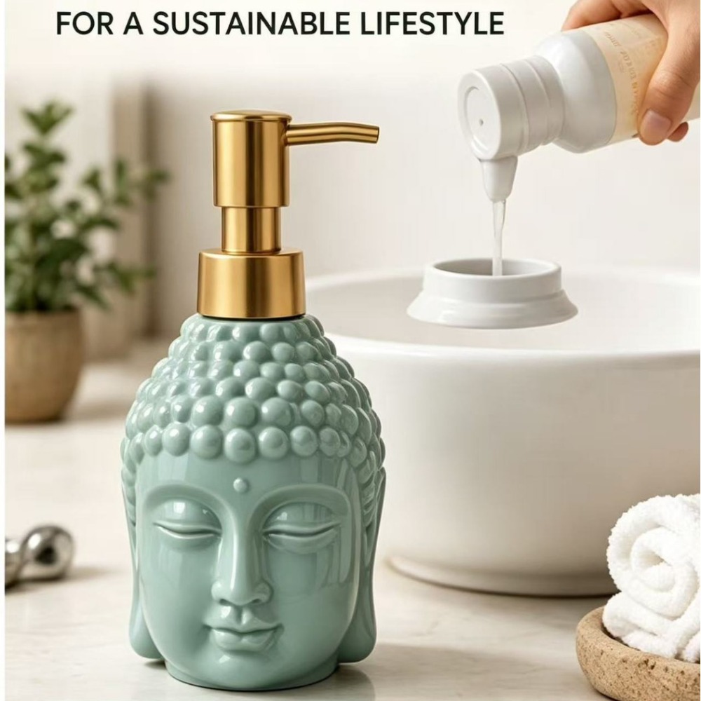 Soap Making Jar - เครื่องจ่ายสบู่เซรามิก รูปทรงศีรษะแบบเซน ขวดโลชั่นแบบเติมได้ ภาชนะบรรจุของเหลว ของตกแต่งบ้าน สปา