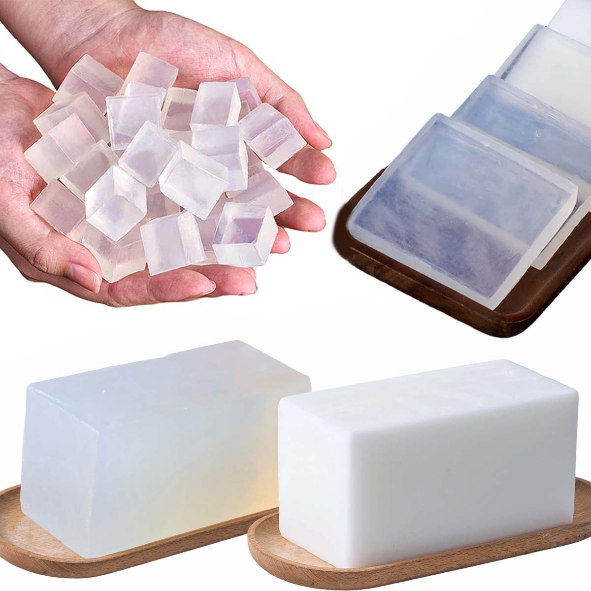 Soap Making With Soap Base - เบสสบู่กลีเซอรีน 1000 กรัม สำหรับทำสบู่แฮนด์เมด สีขาวใส แบบละลายแล้วเท