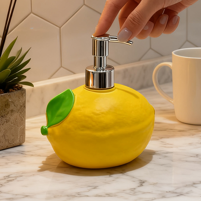 Soap Making Jar - ขวดปั๊มโลชั่นรูปทรงมะนาวน่ารัก ทำจากเรซิน สำหรับใส่สบู่หรือโลชั่น ตกแต่งเคาน์เตอร์ห้องน้ำ ของตกแต่งบ้านและครัว ของขวัญ