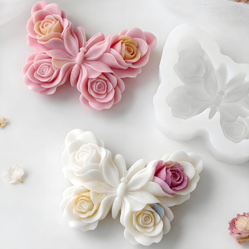 Soap Making Instructions - แม่พิมพ์ซิลิโคนรูปผีเสื้อกุหลาบ DIY สำหรับทำเทียนหอม ปูนปลาสเตอร์ เรซิ่นอีพ็อกซี่ ของตกแต่ง